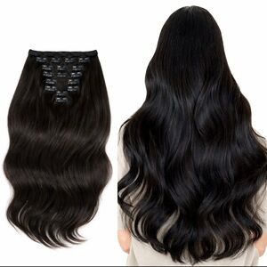 20” Black Clip-In Hair Extensions 100% Human Hair Full Set 7 PC